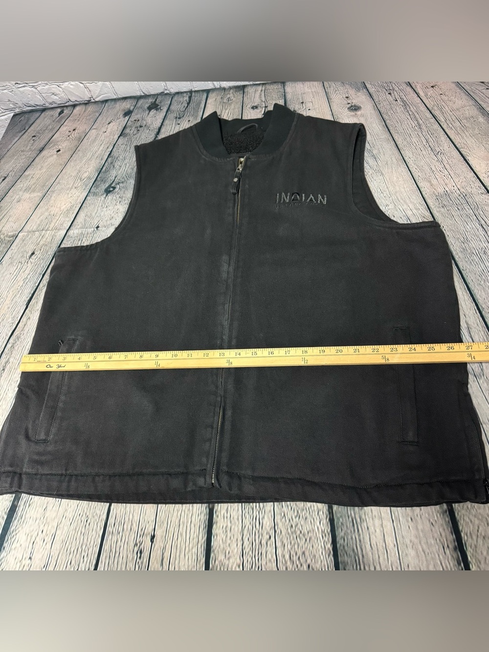 Indian Motorcycle Embroidered Black Canvas Men's Zip Vest Sherpa Lined Size 2XL - Picture 6 of 16